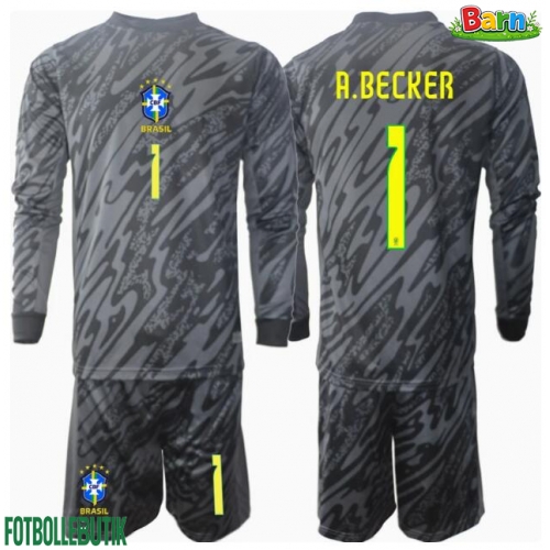 Brasilien Alisson Becker #1 Målvakt Bortaställ Barn Copa America 2024 Långärmad (+ Korta byxor)